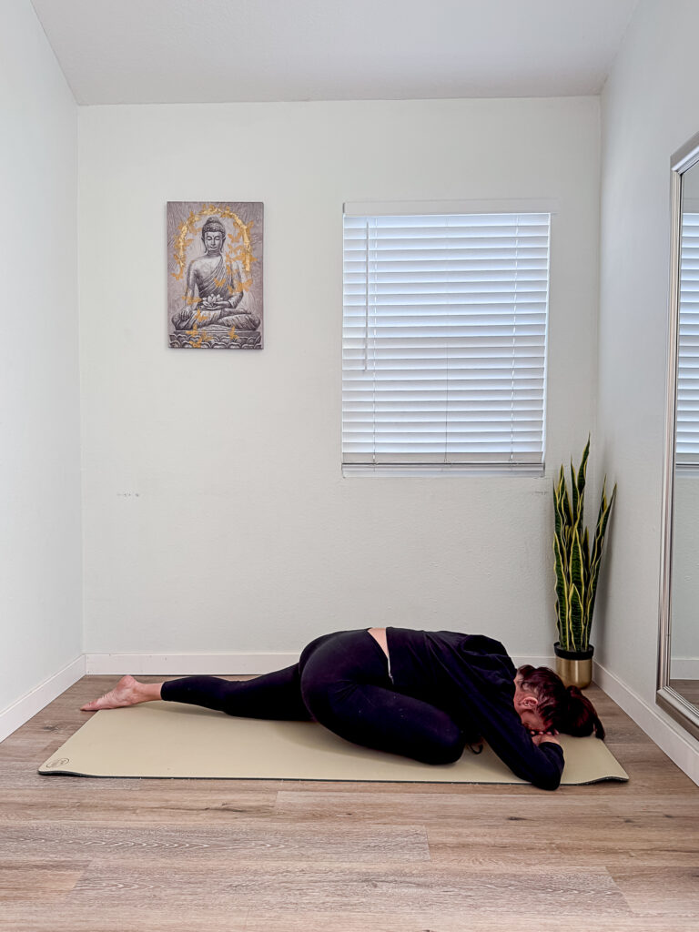 Pacific Yoga & Fitness, online yoga instructor, shares Yoga For Runners. half pigeon